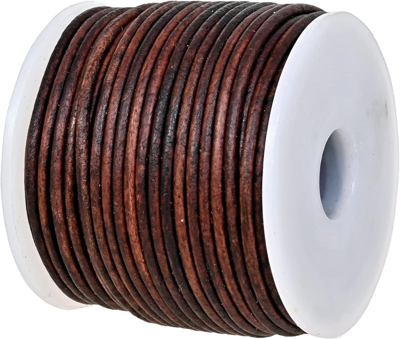 GENIQUE Real/Genuine Round Leather Cord for Jewelry Making, Leather String for Necklace, Bracelets, Braiding (1.5mm, Antique Brown Distressed) - Image 1